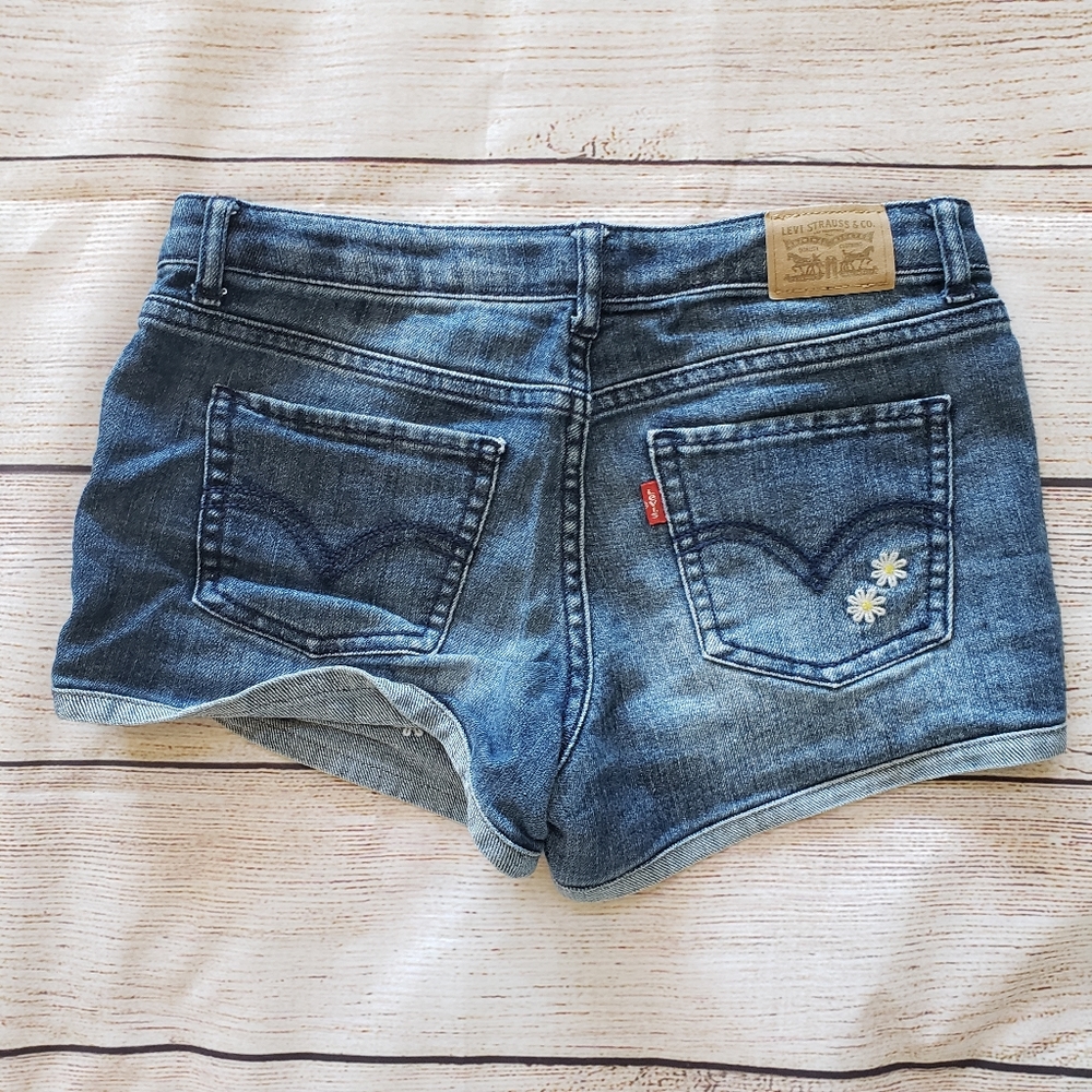 Levi's Strauss Shorty Short Daisy Blue Jeans 14 - Picture 8 of 9